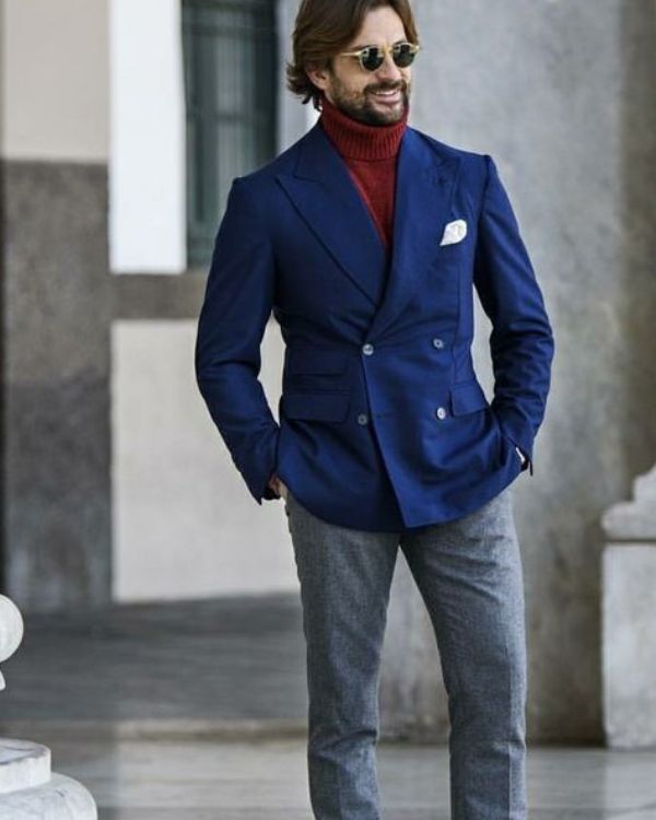 Turtleneck with Double-Breasted Blazer